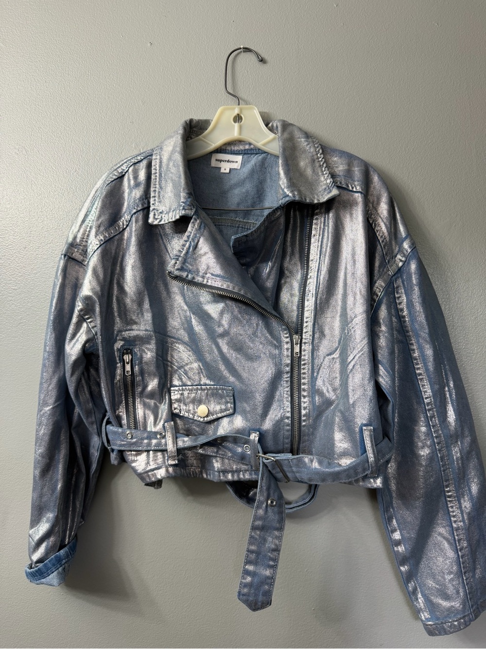Revolve Super Down Hensely Jacket metallic coated denim jacket in silver small